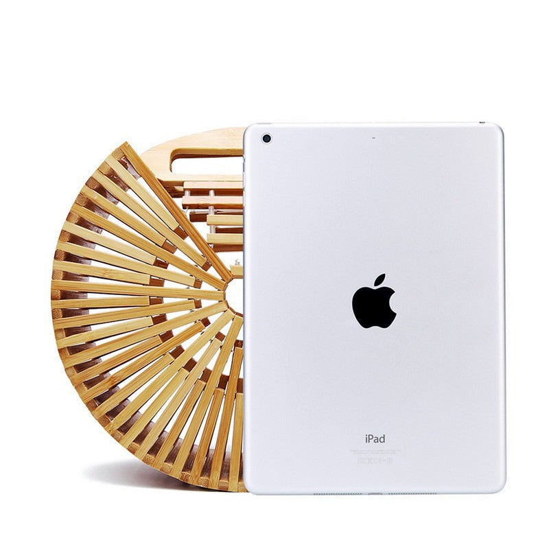 Handheld bamboo woven bag handcrafted woven bag retro hollow beach bag