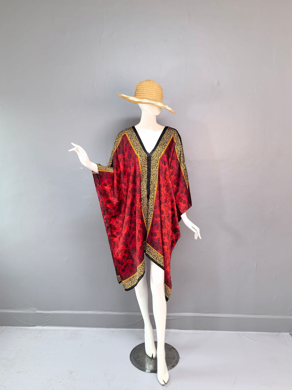 V-neck simulation silk vacation beach dress