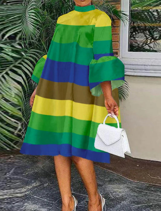 Elegant Stripe Multi-Color Midi Dress