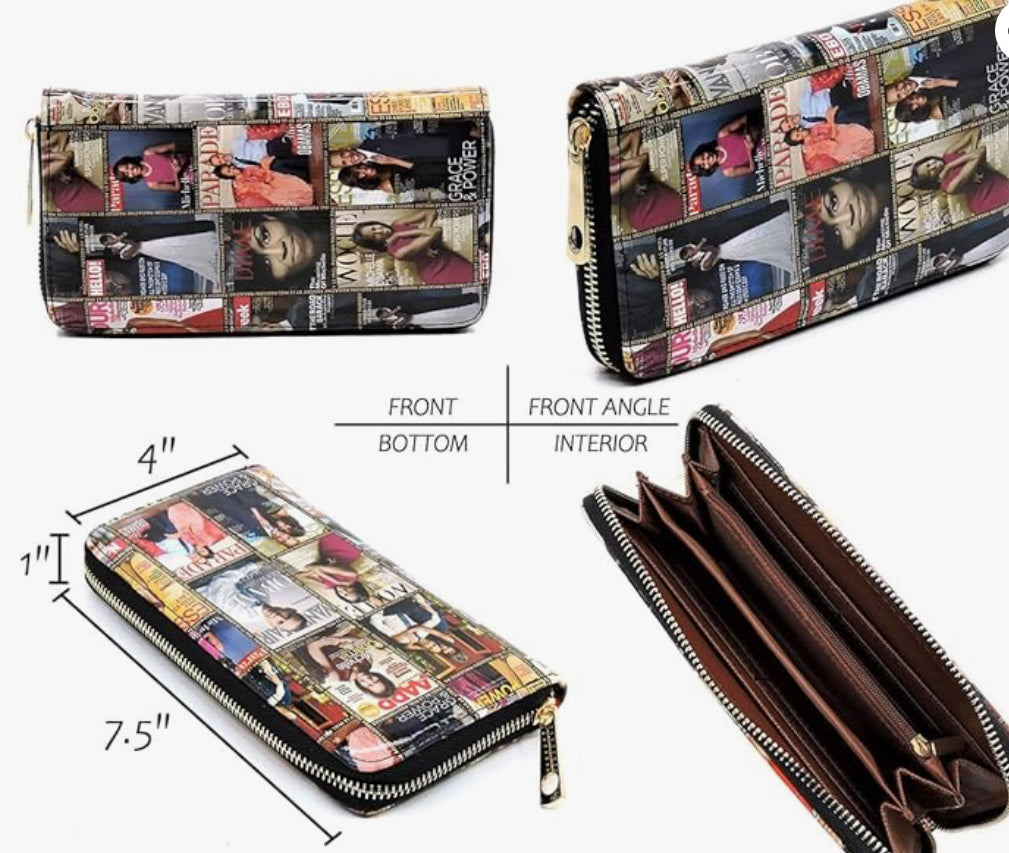 2PCS SET Michelle Obama Glossy Magazine Cover Collage 2-in-1 Satchel & Wallet Set Michelle Obama Crossbody Bag