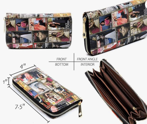 2PCS SET Michelle Obama Glossy Magazine Cover Collage 2-in-1 Satchel & Wallet Set Michelle Obama Crossbody Bag
